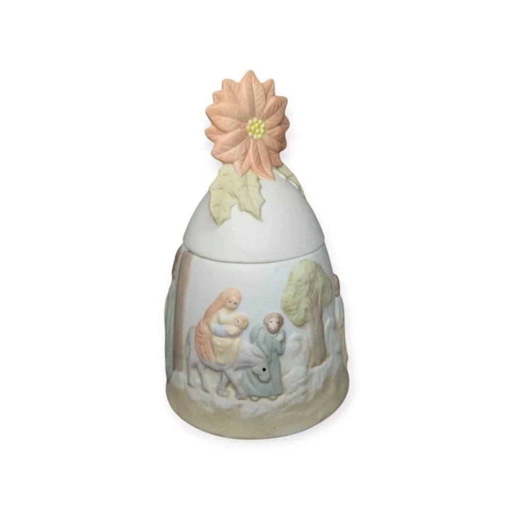 Vintage 1984 Lefton The Christopher Collection Nativity Ceramic Candle w/Lid 5